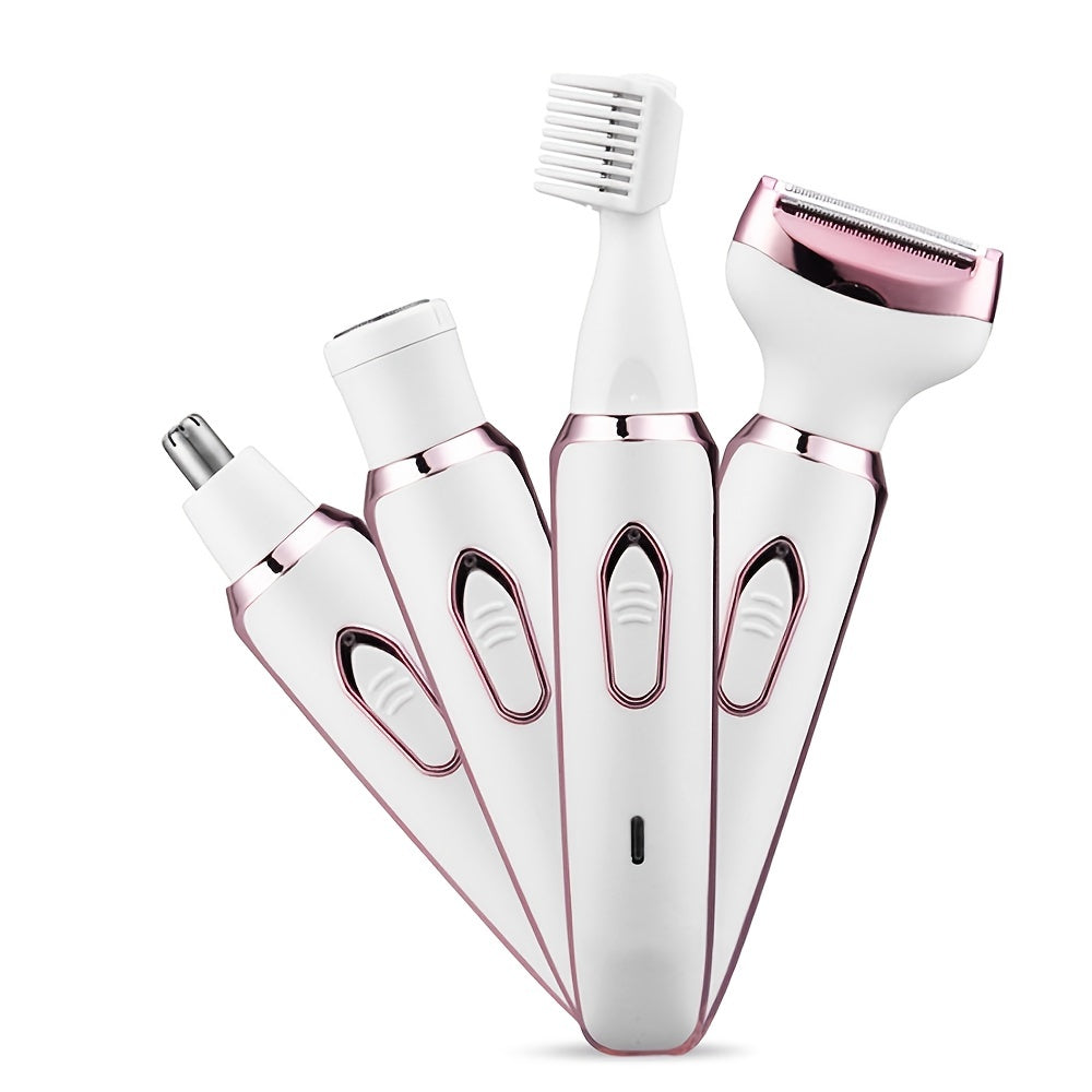 SmoothGlide Womens Electric Shaving Kit - 4-in-1 Cordless Hair Remover for Face, Legs, Underarms & Bikini Area, Wet/Dry Use with Quick-Charge Micro USB, Portable & Perfect for Sensitive Skin, A Luxurious Holiday Gift