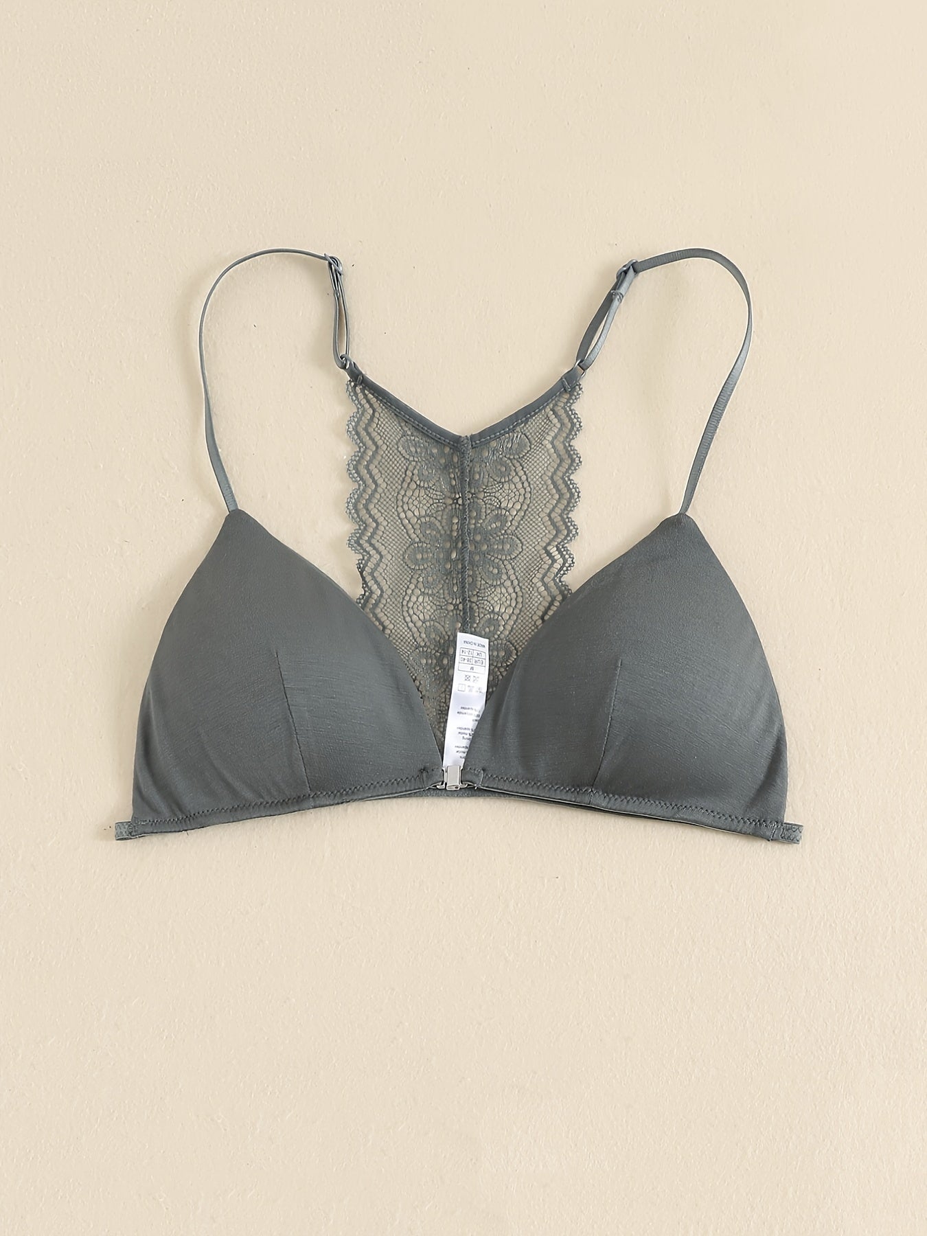 Triangle Cups Front Buckle Bras, Lace Stitching Beauty Back Bra With Removable Pads, Women's Lingerie & Underwear