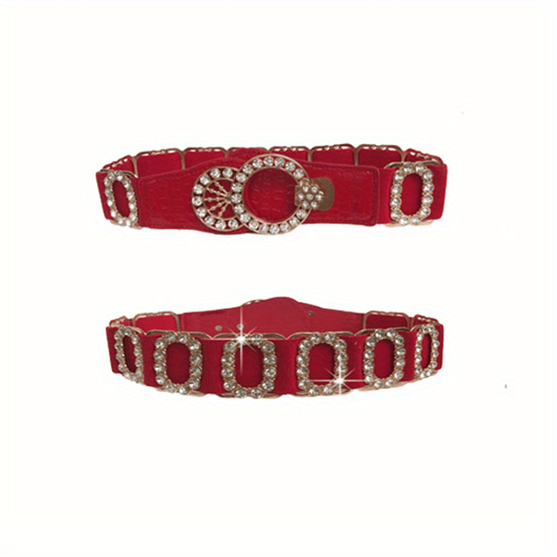 Stretchy Elastic Waist Belt for Women - Sparkling Rhinestone Accents, Alphabets, Rivet, Sequins, and Studded Details - Perfect for Party, Wedding, Bohemian, and Business Occasions