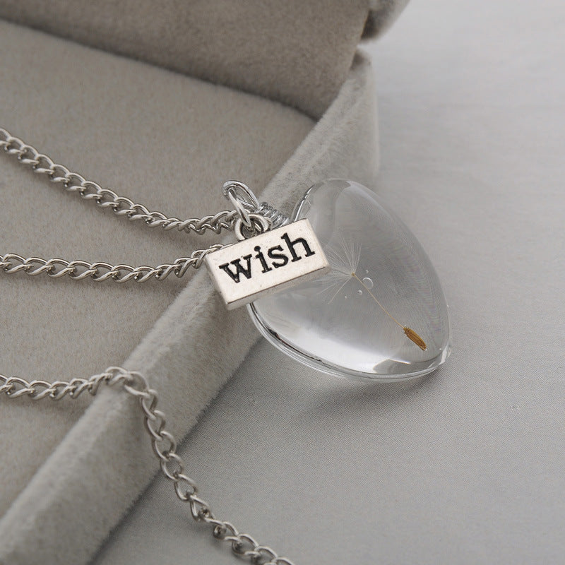 New Dandelion Pendant Necklace Double-sided Crystal Patch 25mm Jewelry Gemstone Sweater Chain Gift