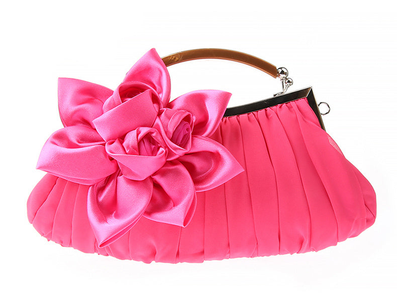 Floral Decor Clutch Bag, Elegant Ruched Detail Handbag, Women's Trendy Chain Shoulder Bag For Party