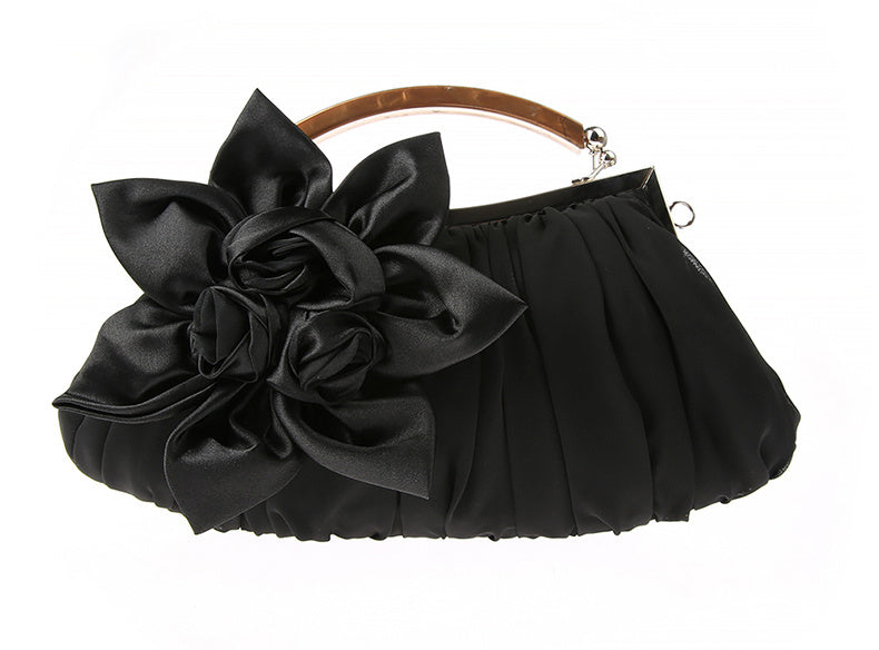 Floral Decor Clutch Bag, Elegant Ruched Detail Handbag, Women's Trendy Chain Shoulder Bag For Party