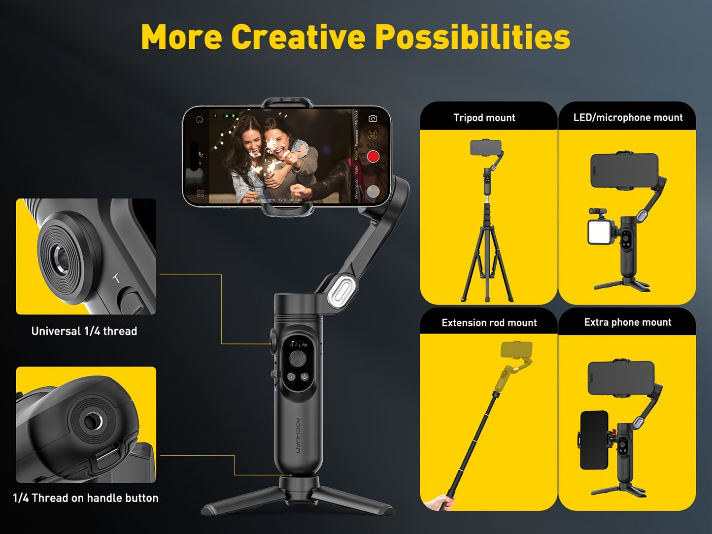 Smart X Pro 3-Axis Foldable Smartphone Gimbal Stabilizer - LED Light, Video Recording, Vlogging Kit for iPhone 15/14/13 Pro Max - Compact, Portable, and Easy to Use