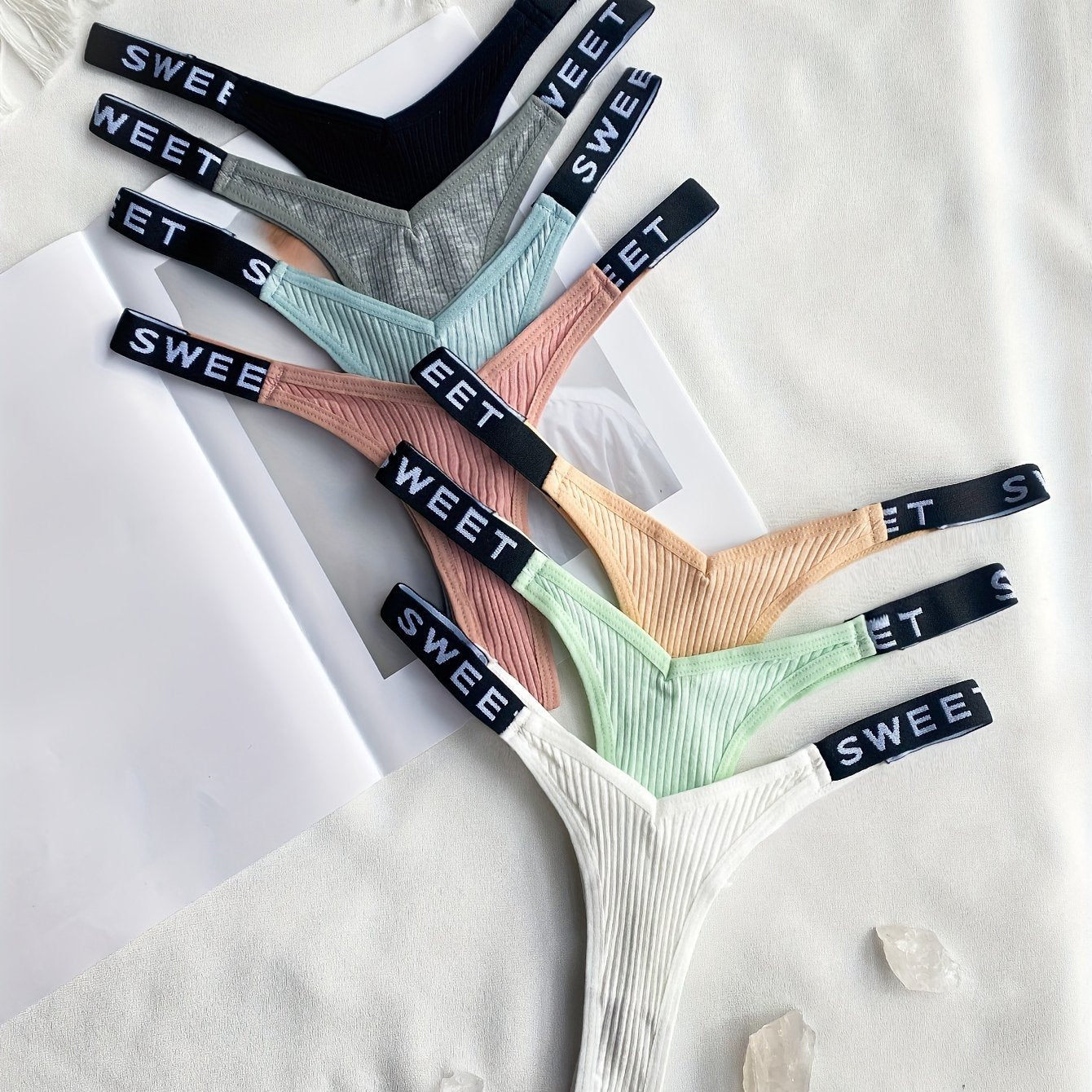 thong panties - Letter Print Tape Thong Panties - Comfort & Breathable Ribbed - Unleash Your Inner Confidence