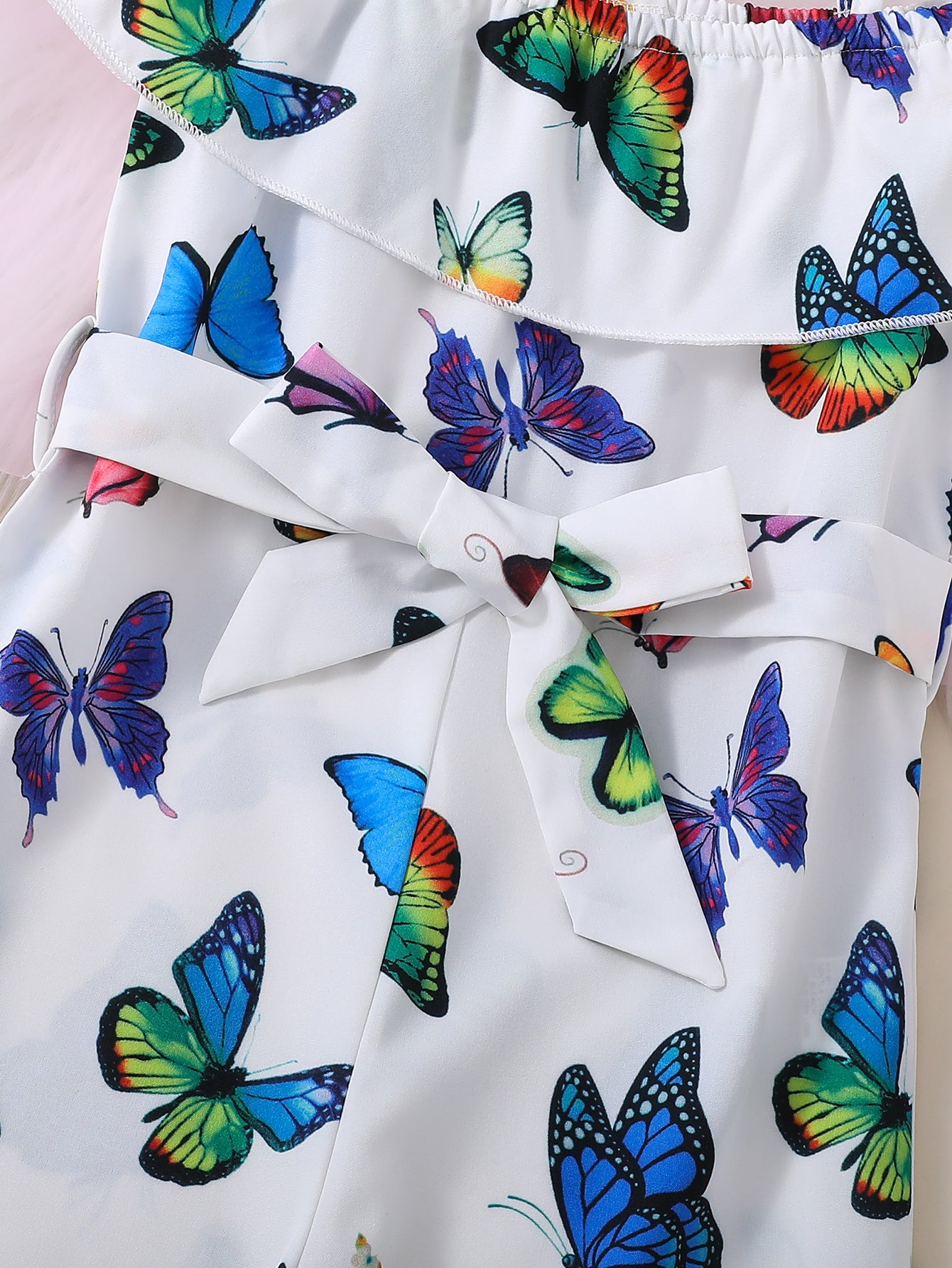 Trendy Girls' Butterfly Romper with Ruffles and Belt - Perfect for Summer!