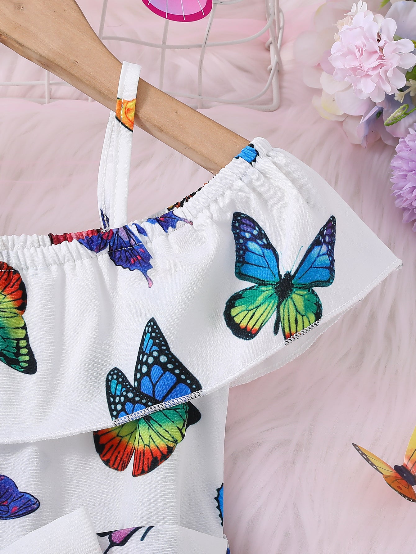 Trendy Girls' Butterfly Romper with Ruffles and Belt - Perfect for Summer!