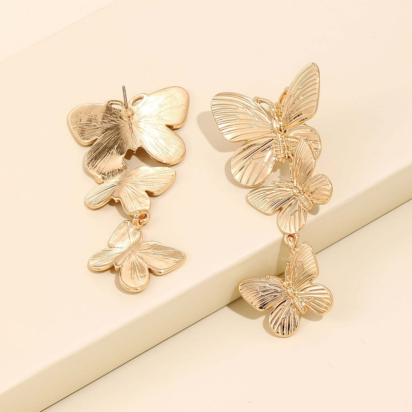 Large Golden Plated Dangling Butterfly Earrings - Unique Animal Design, Fashionable Ladies Jewelry Accessories - Exquisite Personalized Statement Piece for Women