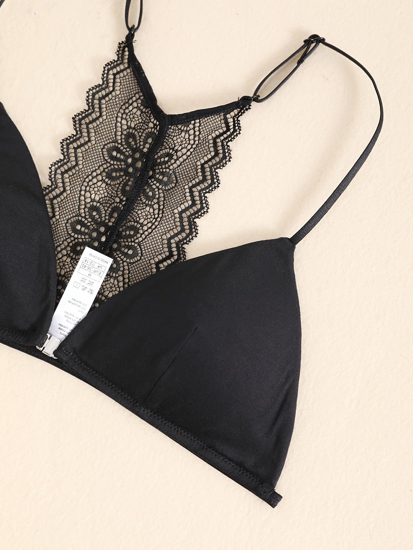 Triangle Cups Front Buckle Bras, Lace Stitching Beauty Back Bra With Removable Pads, Women's Lingerie & Underwear