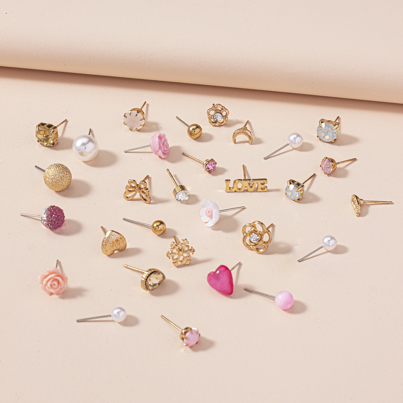 30pairs Butterfly Love Heart Small Flower Water Drop zirconia Snowflake Stud Earrings Set
