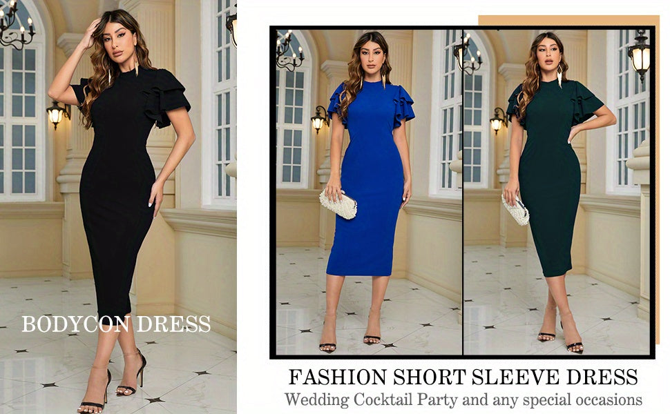 Elegant Bodycon Dress for Party, Ruffle Hem, Layered Back Split, Women's Clothing