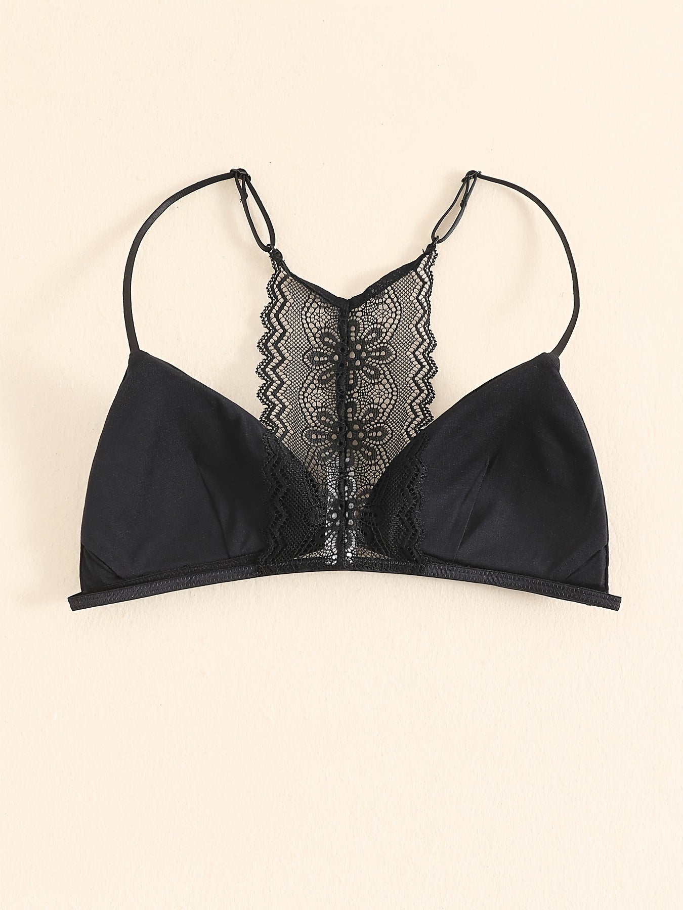 Triangle Cups Front Buckle Bras, Lace Stitching Beauty Back Bra With Removable Pads, Women's Lingerie & Underwear