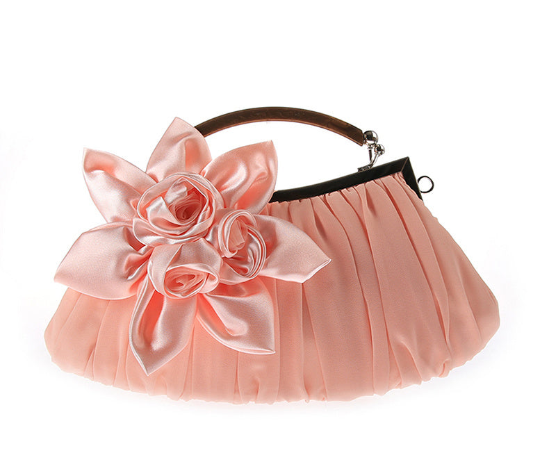 Floral Decor Clutch Bag, Elegant Ruched Detail Handbag, Women's Trendy Chain Shoulder Bag For Party