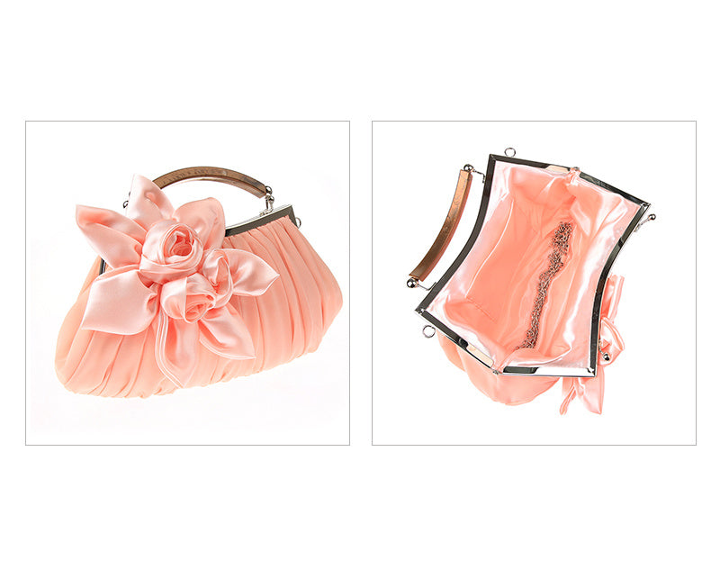 Floral Decor Clutch Bag, Elegant Ruched Detail Handbag, Women's Trendy Chain Shoulder Bag For Party