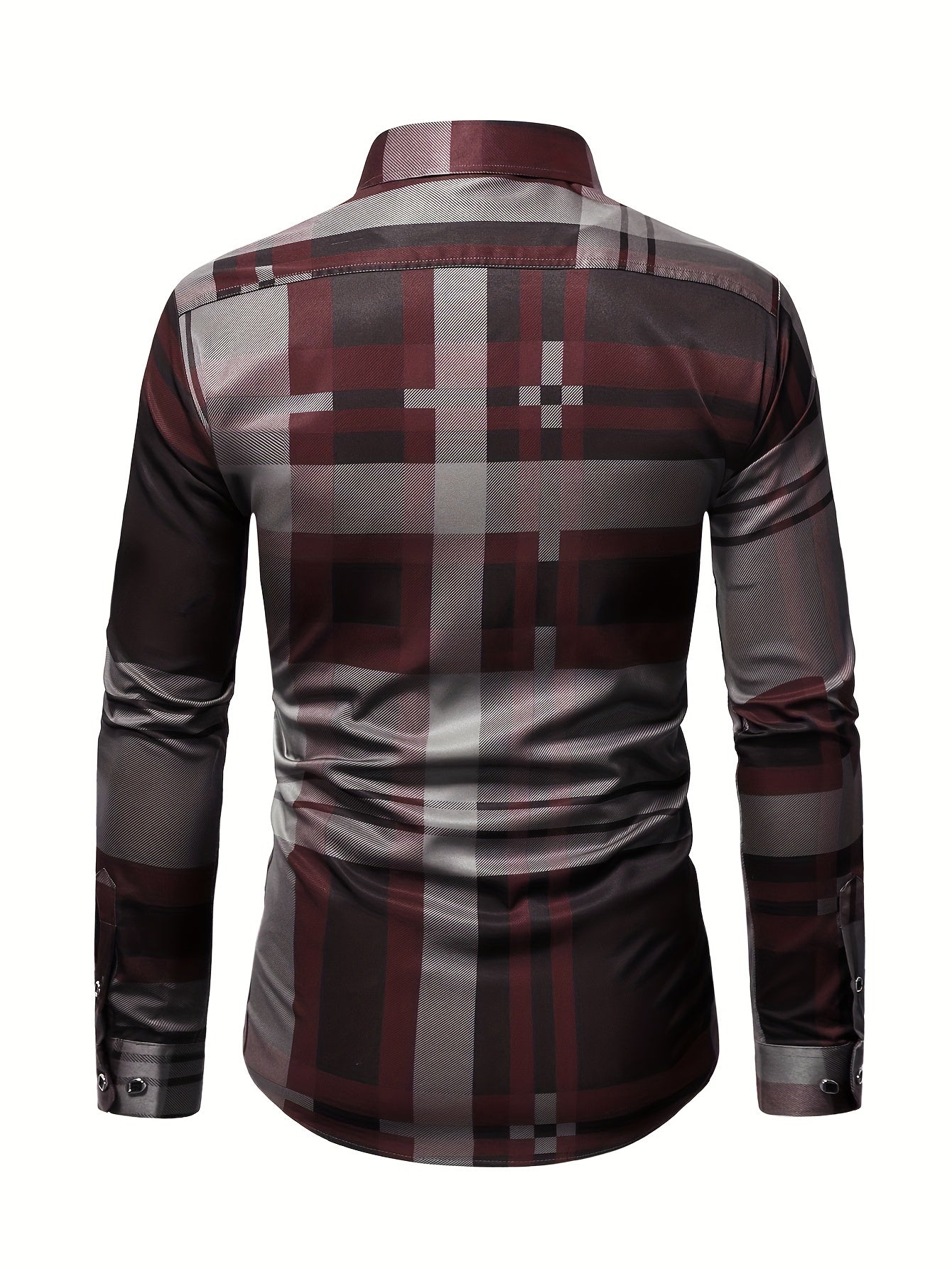 Non-Positional Cut Men's Casual Business Shirt with Plaid Print