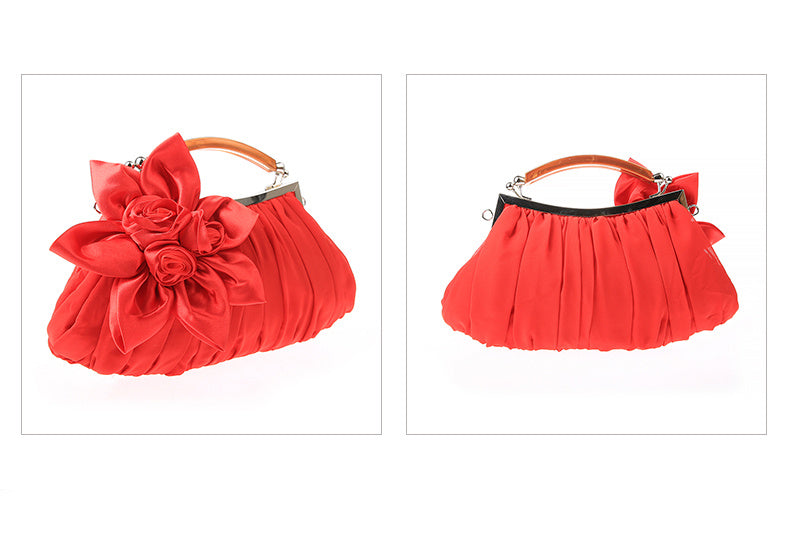 Floral Decor Clutch Bag, Elegant Ruched Detail Handbag, Women's Trendy Chain Shoulder Bag For Party