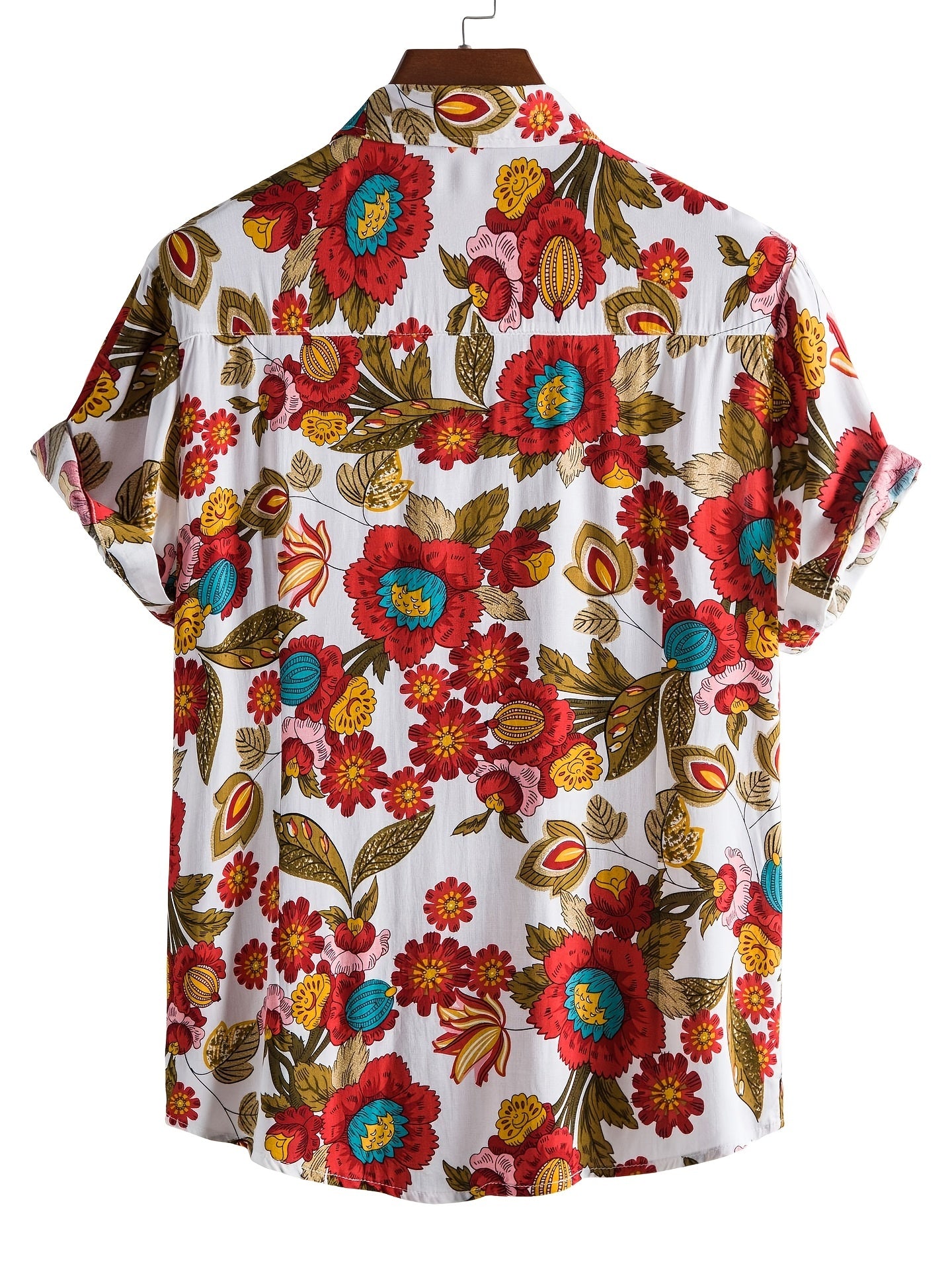 Stylish Mens Floral Short Sleeve Shirt - Breathable Cotton Blend, Relaxed Fit, Lapel Collar, Button Front, Hand Washable - Perfect for Casual Summer Outings