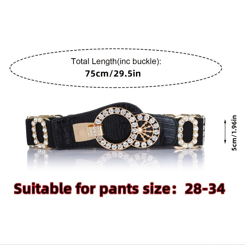 Stretchy Elastic Waist Belt for Women - Sparkling Rhinestone Accents, Alphabets, Rivet, Sequins, and Studded Details - Perfect for Party, Wedding, Bohemian, and Business Occasions