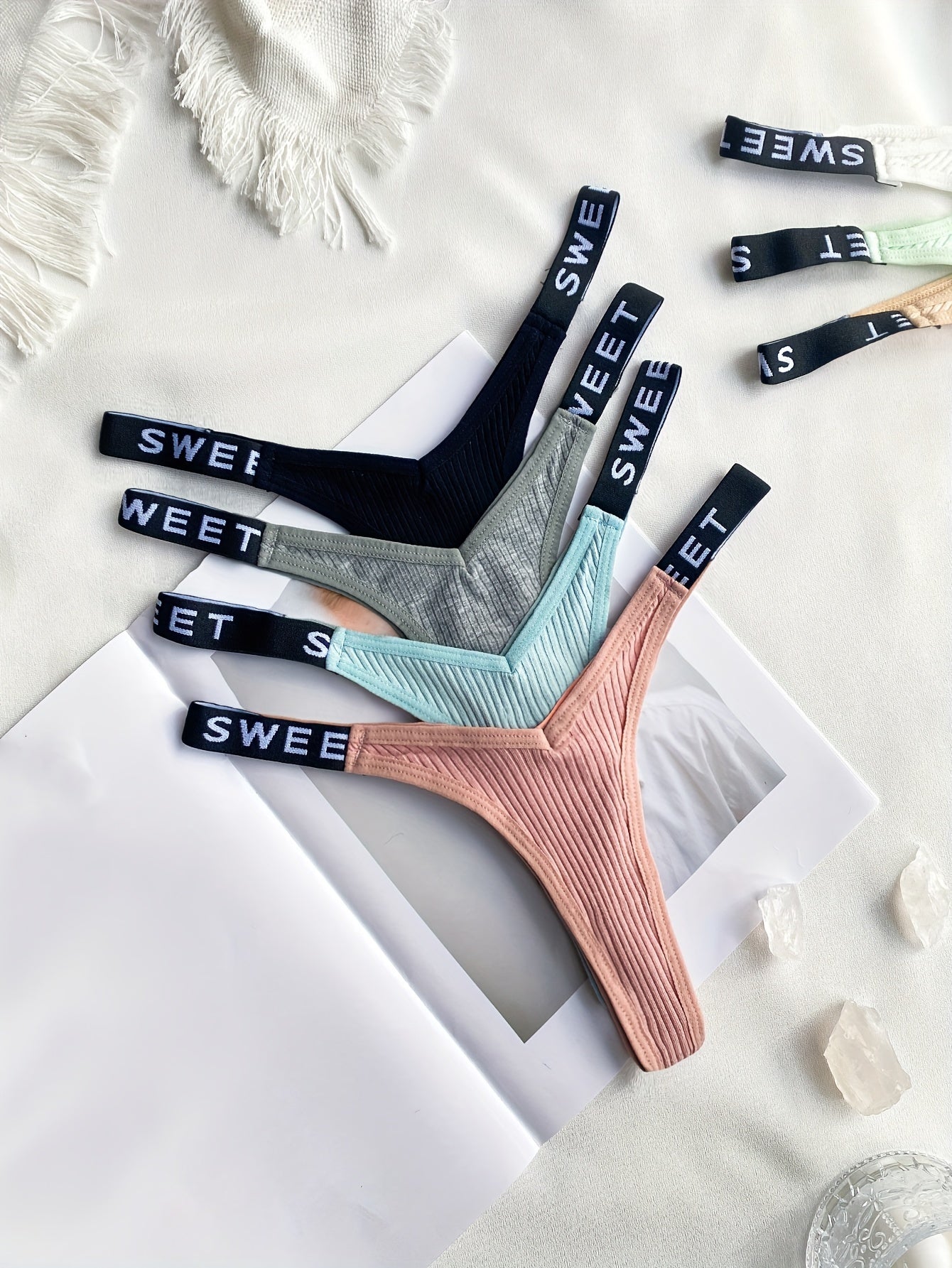 thong panties - Letter Print Tape Thong Panties - Comfort & Breathable Ribbed - Unleash Your Inner Confidence