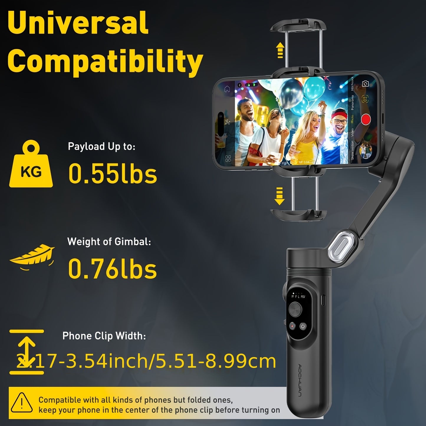 Smart X Pro 3-Axis Foldable Smartphone Gimbal Stabilizer - LED Light, Video Recording, Vlogging Kit for iPhone 15/14/13 Pro Max - Compact, Portable, and Easy to Use