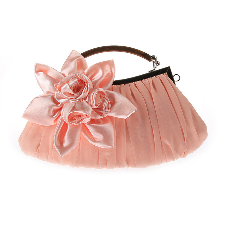 Floral Decor Clutch Bag, Elegant Ruched Detail Handbag, Women's Trendy Chain Shoulder Bag For Party