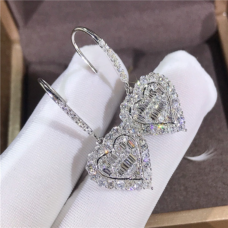 Heart Shape Hook Earrings Inlaid Shiny zirconia Elegant Copper Fine Jewelry Gifts