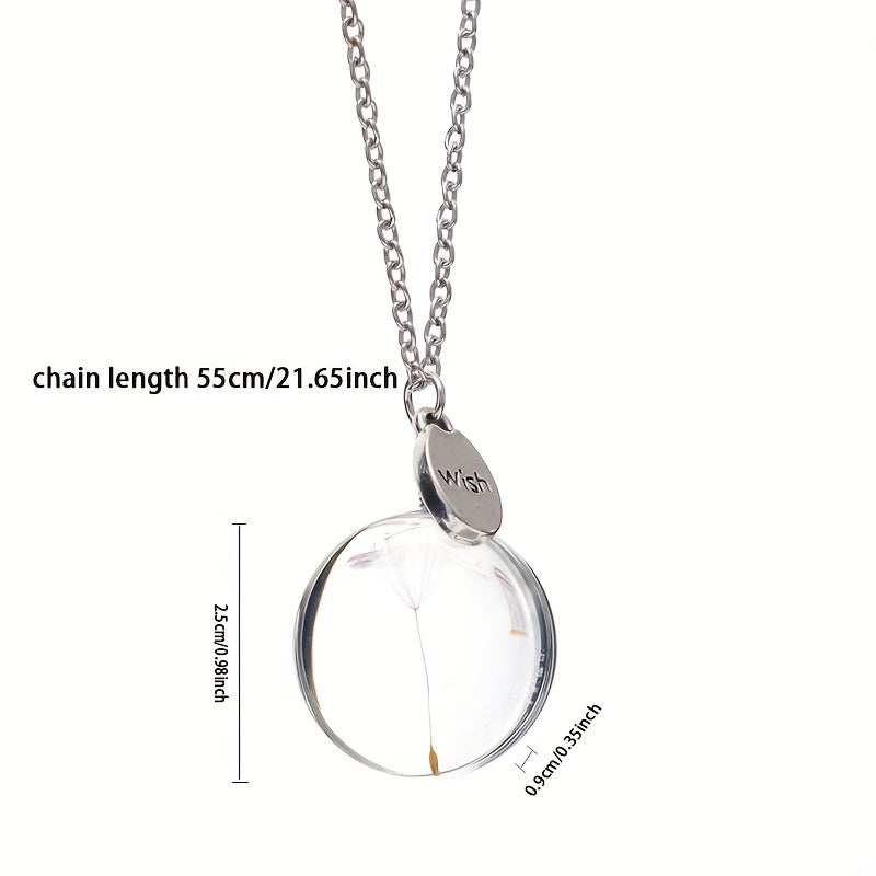 New Dandelion Pendant Necklace Double-sided Crystal Patch 25mm Jewelry Gemstone Sweater Chain Gift