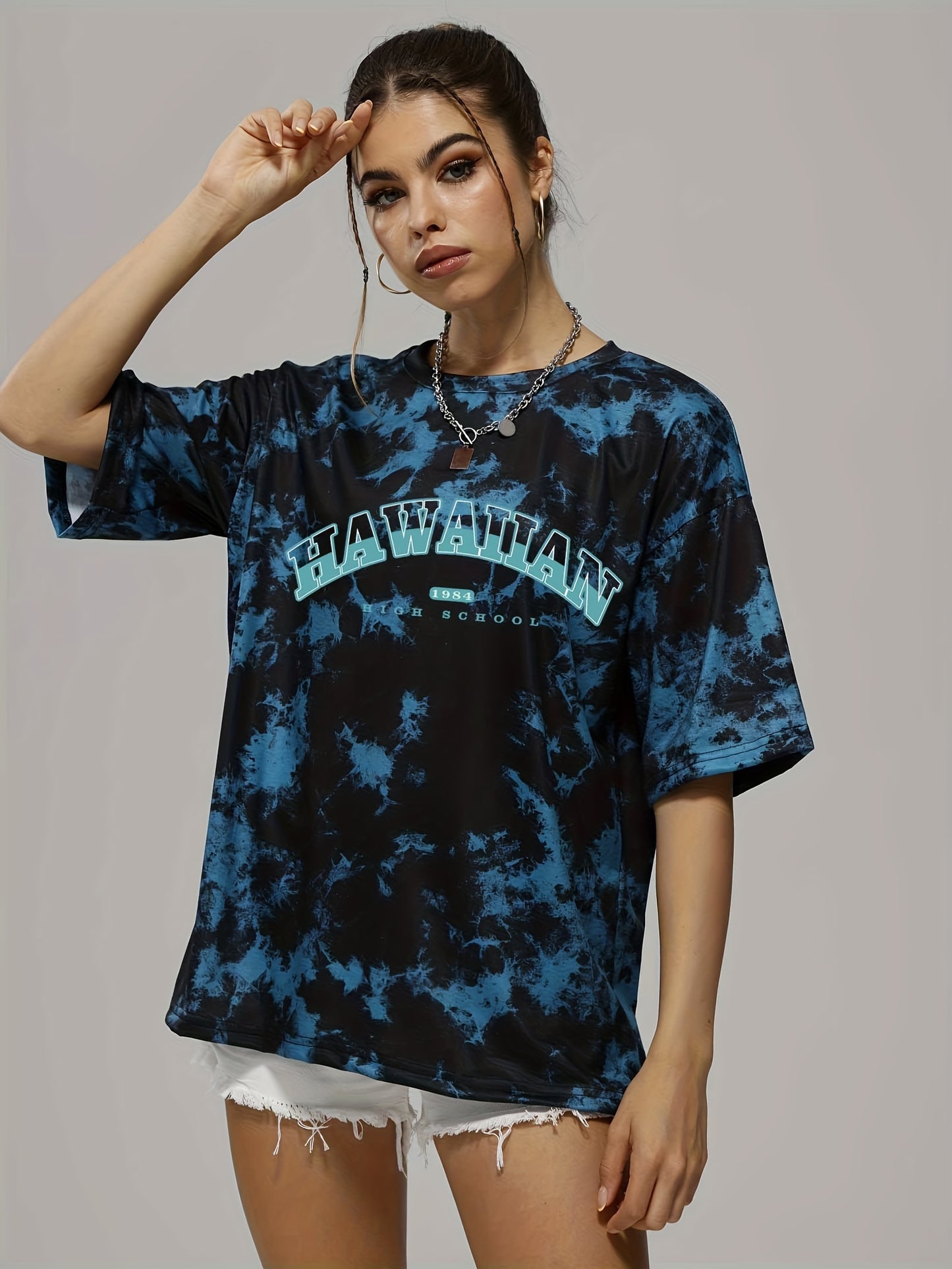 Women's Tie Dye Letter Graphic Tee, Casual Loose Sports Crew Neck T-shirt, Women's Tops