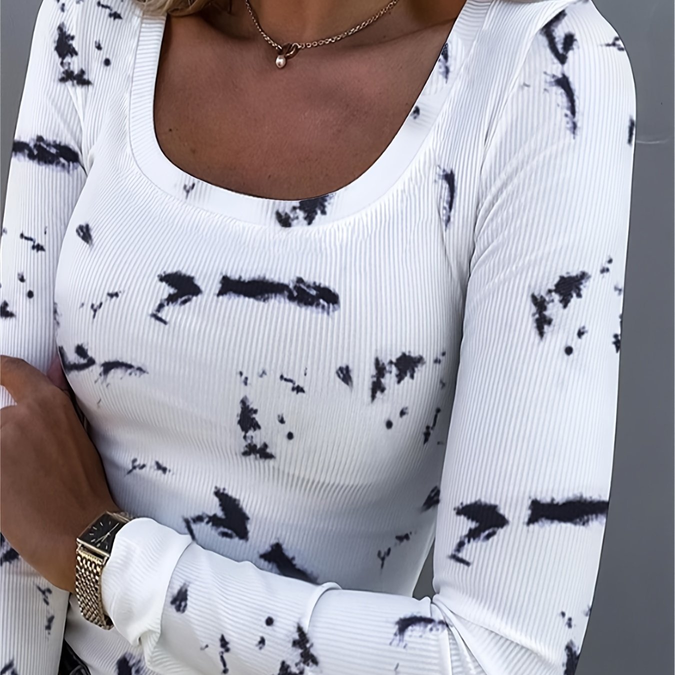 Womens Soft Ribbed Square Neck T-Shirt - Trendy Long Sleeves for Spring & Fall - Versatile Casual Wear