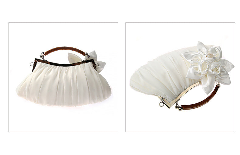 Floral Decor Clutch Bag, Elegant Ruched Detail Handbag, Women's Trendy Chain Shoulder Bag For Party