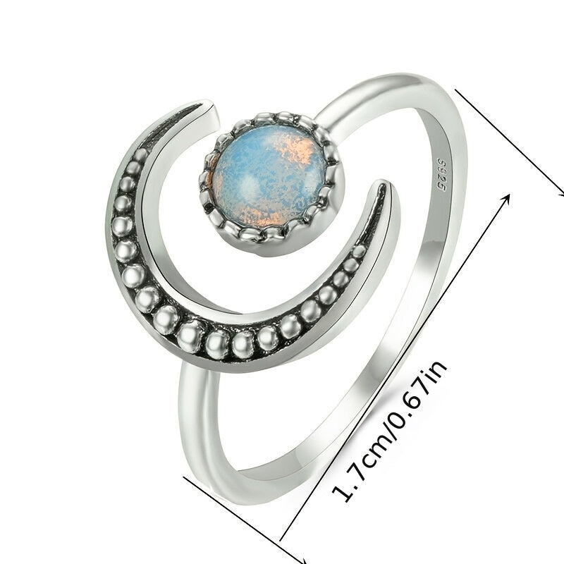 Personality Colorful Moonstone Open Adjustable Ring Temperament Retro Female Hand Accessories