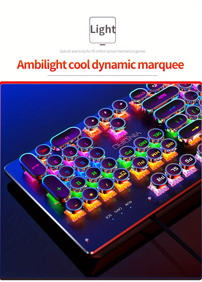 YinDiao Caller Mechanical Keyboard 104 Keys Green Axis Backlit Office E-sports Game Keyboard Wired USB Desktop Computer Notebook Universal