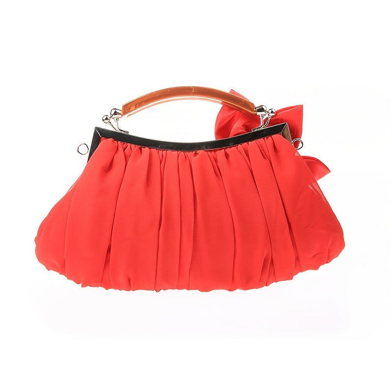 Floral Decor Clutch Bag, Elegant Ruched Detail Handbag, Women's Trendy Chain Shoulder Bag For Party