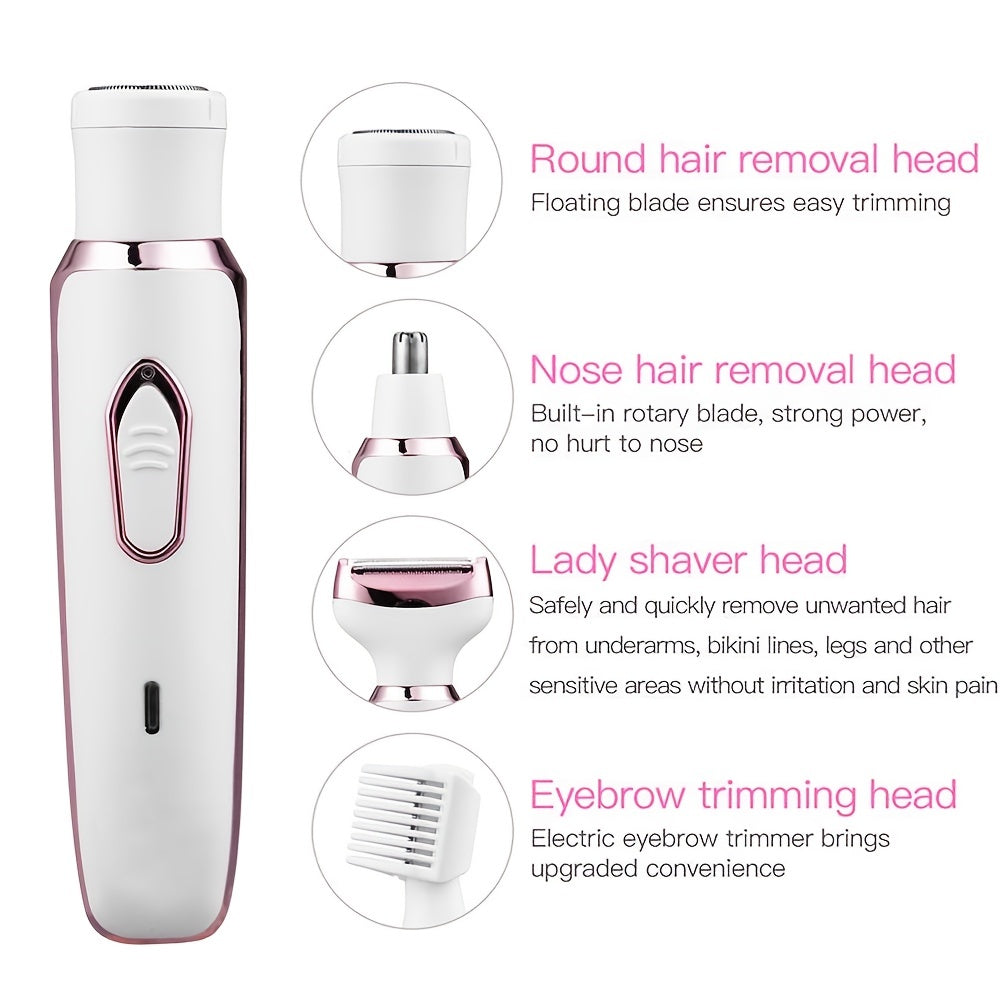 SmoothGlide Womens Electric Shaving Kit - 4-in-1 Cordless Hair Remover for Face, Legs, Underarms & Bikini Area, Wet/Dry Use with Quick-Charge Micro USB, Portable & Perfect for Sensitive Skin, A Luxurious Holiday Gift
