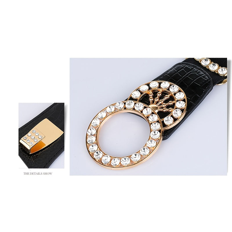 Stretchy Elastic Waist Belt for Women - Sparkling Rhinestone Accents, Alphabets, Rivet, Sequins, and Studded Details - Perfect for Party, Wedding, Bohemian, and Business Occasions