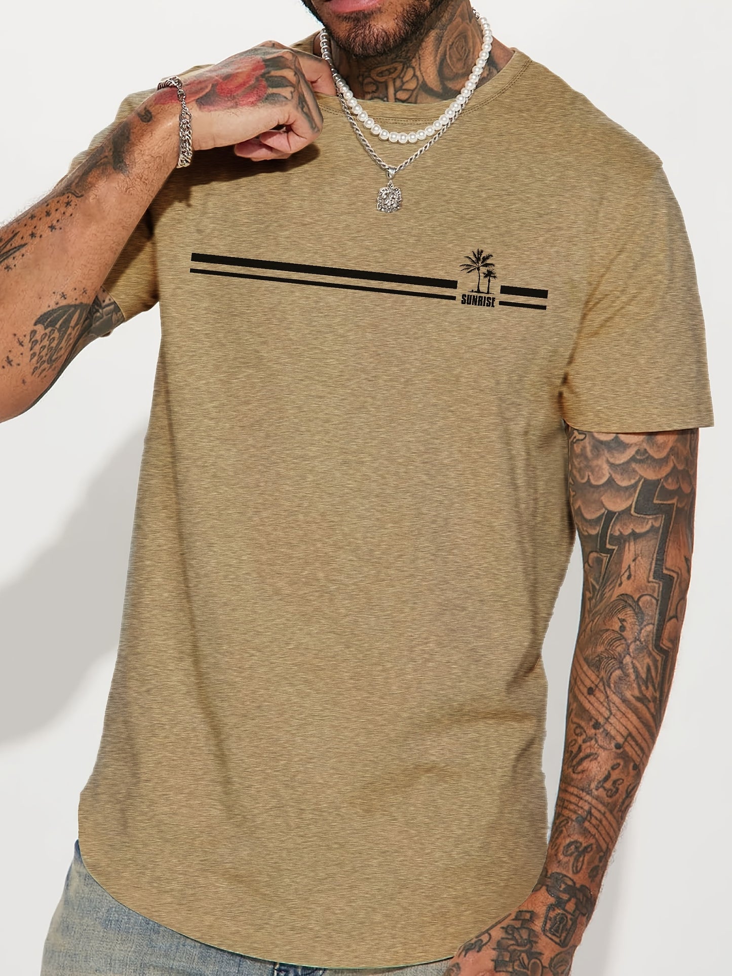 Men's Coconut Tree Sunrise Graphic T-Shirt - Comfortable Short Sleeve Casual Tee for Summer