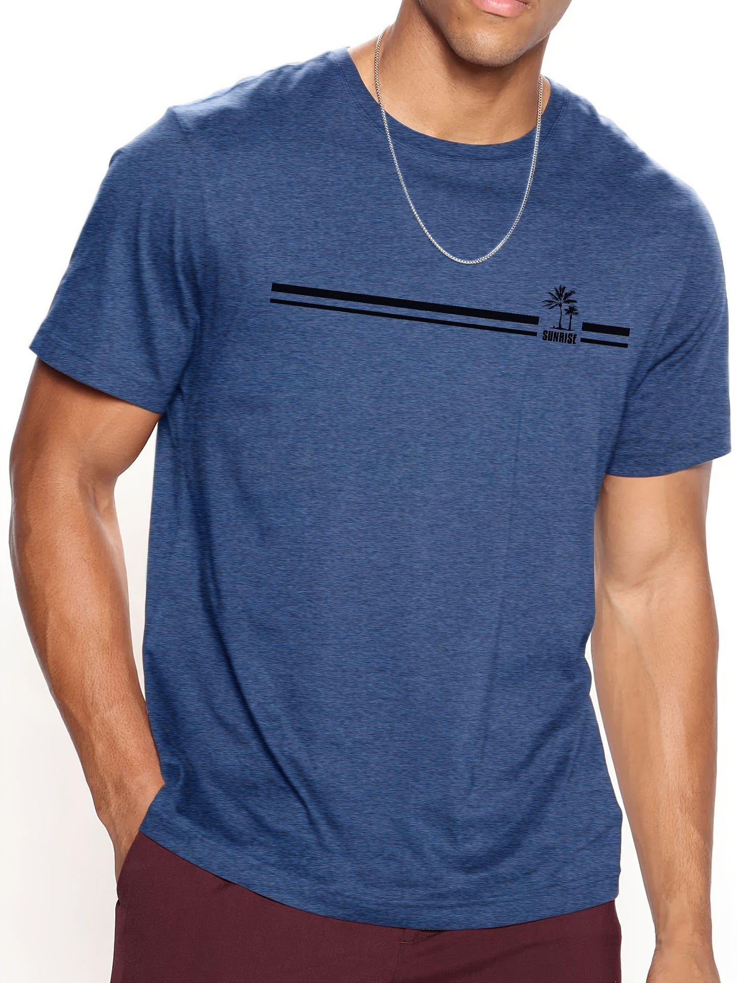 Men's Coconut Tree Sunrise Graphic T-Shirt - Comfortable Short Sleeve Casual Tee for Summer