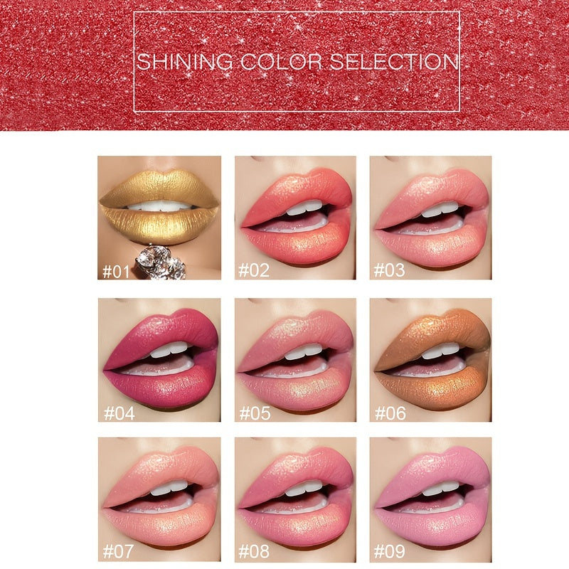 Mermaid Shiny Lipsticks - 9 Colors, Metallic Pearly Temperature Changing Lipsticks with Long Lasting Shimmer and Glitter Valentine's Day Gifts For Music Festival
