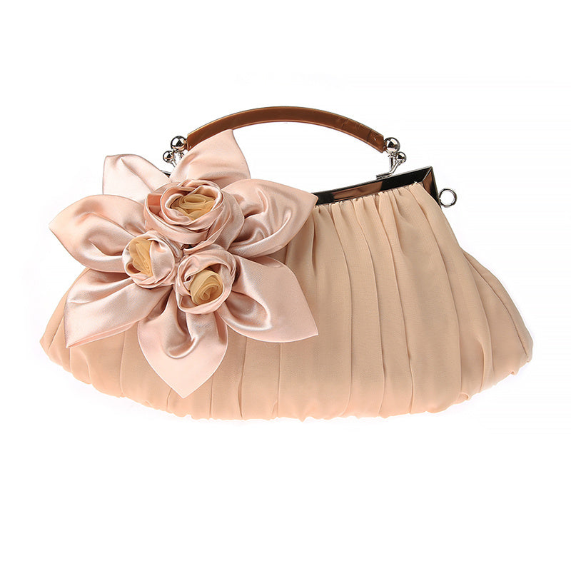 Floral Decor Clutch Bag, Elegant Ruched Detail Handbag, Women's Trendy Chain Shoulder Bag For Party
