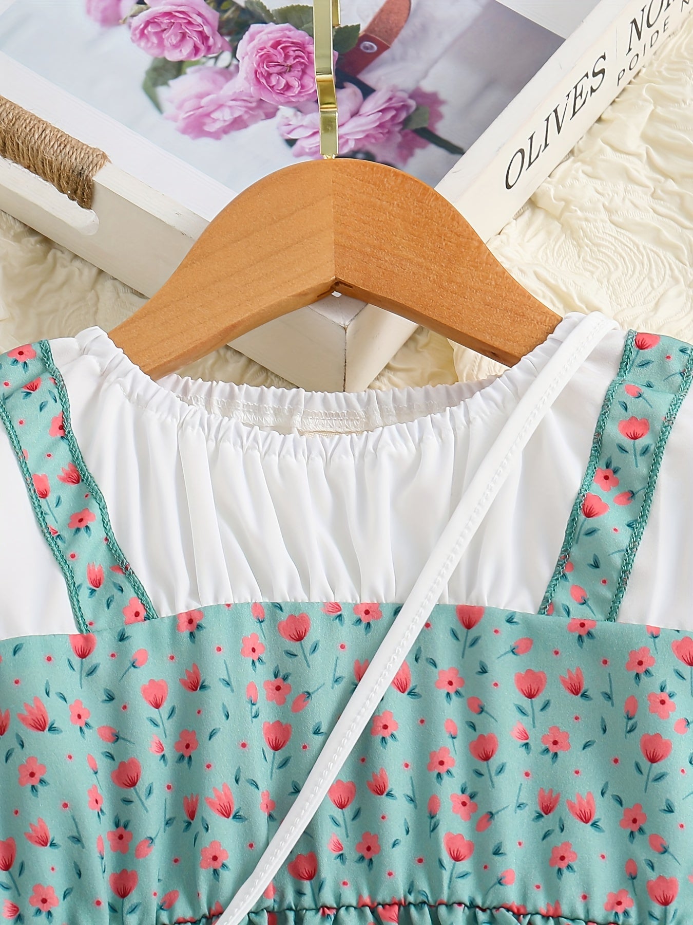 Toddler/ Kid Girls Cute Floral Dress Suit - Short Sleeve Patchwork A-line Dress + Pretty Heart Shaped Bag Set Kids Summer Clothes