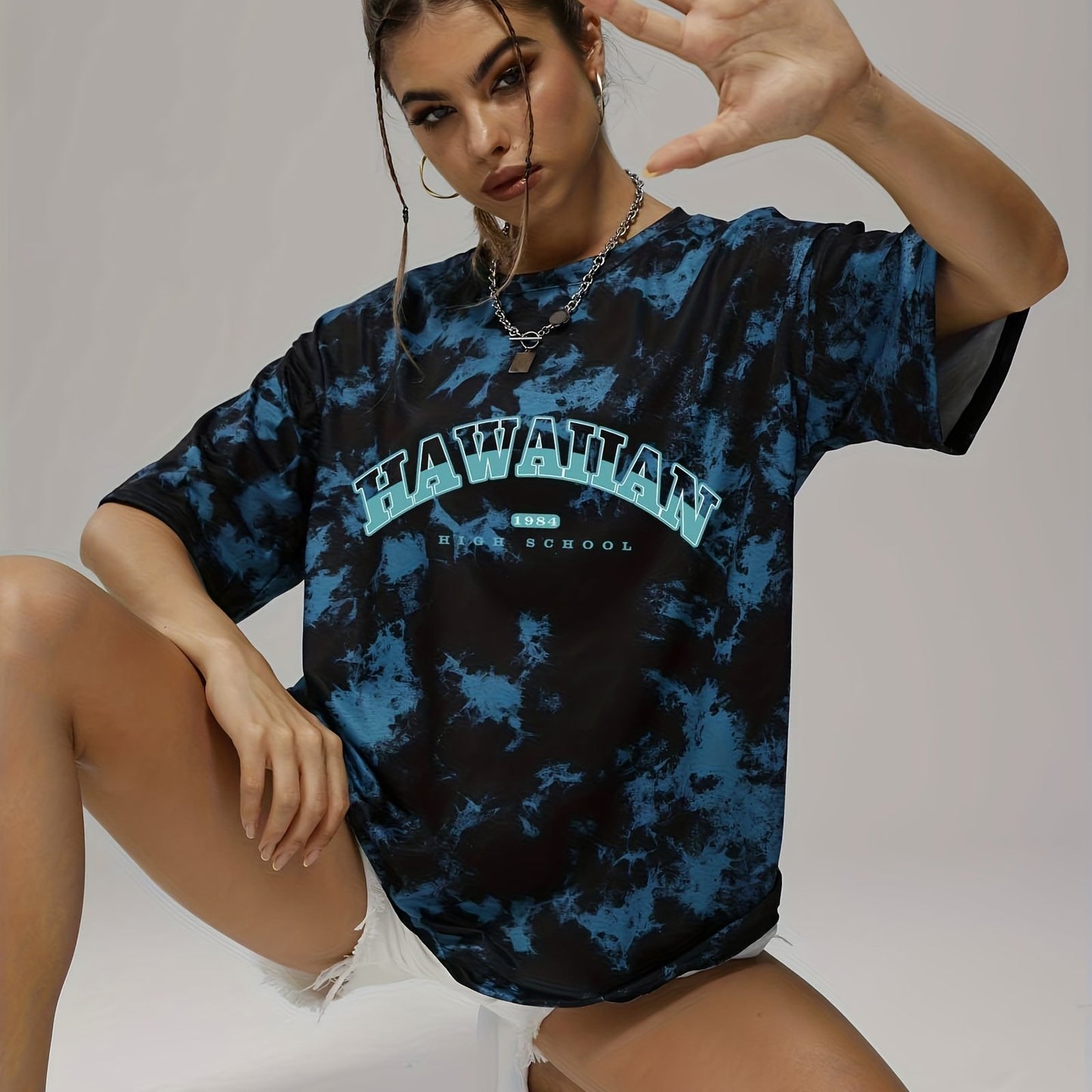 Women's Tie Dye Letter Graphic Tee, Casual Loose Sports Crew Neck T-shirt, Women's Tops