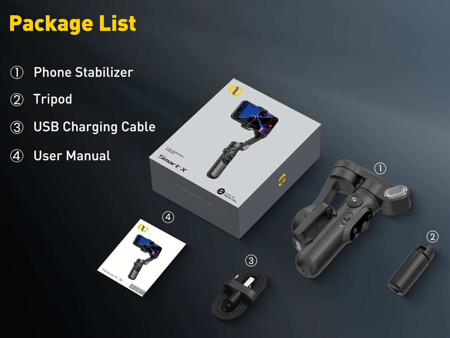 Smart X Pro 3-Axis Foldable Smartphone Gimbal Stabilizer - LED Light, Video Recording, Vlogging Kit for iPhone 15/14/13 Pro Max - Compact, Portable, and Easy to Use