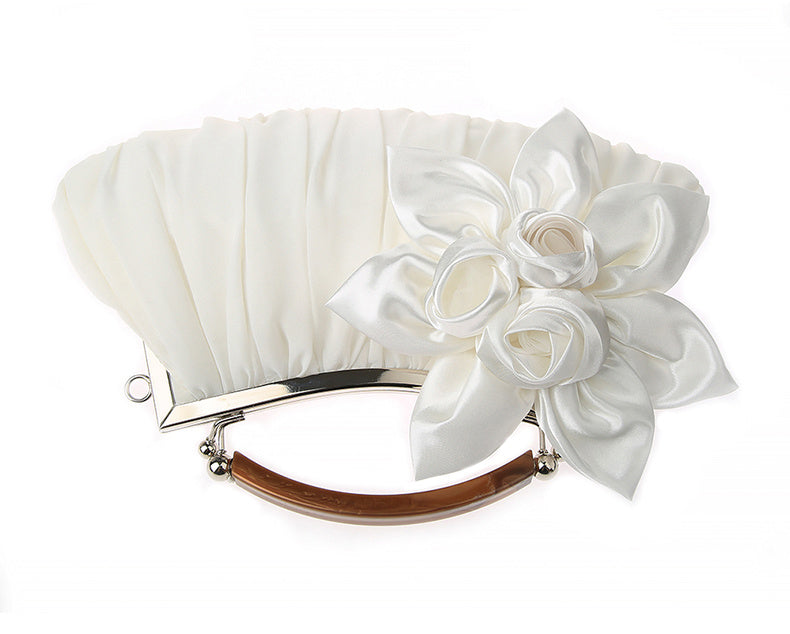 Floral Decor Clutch Bag, Elegant Ruched Detail Handbag, Women's Trendy Chain Shoulder Bag For Party