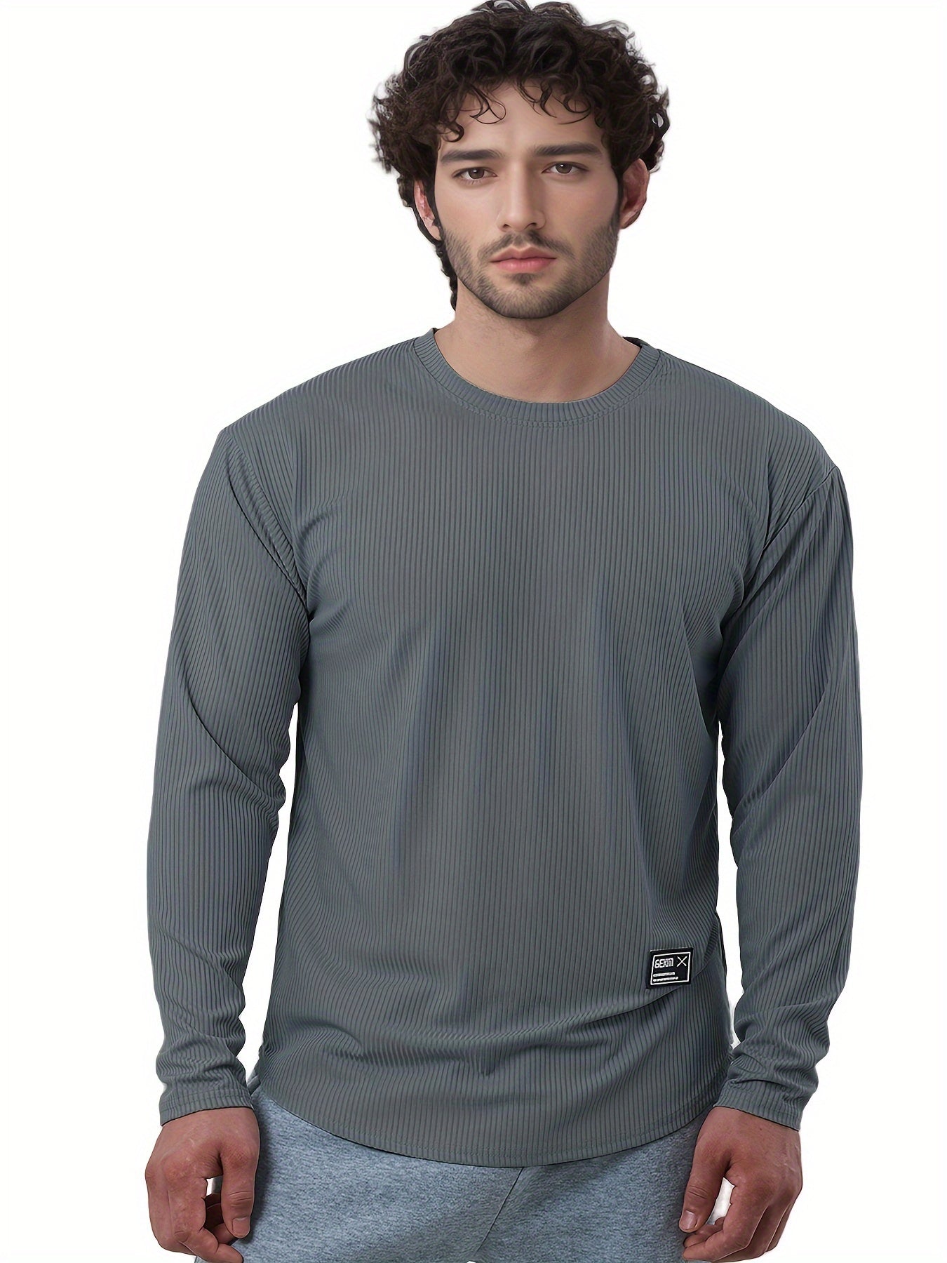Men'S Quick-Dry Stretch Athletic Long Sleeve T-Shirt - Slim Fit Basketball Training Top with Letter Print, Breathable High-Elasticity Fabric for Spring & Fall Sports, Workout Shirts