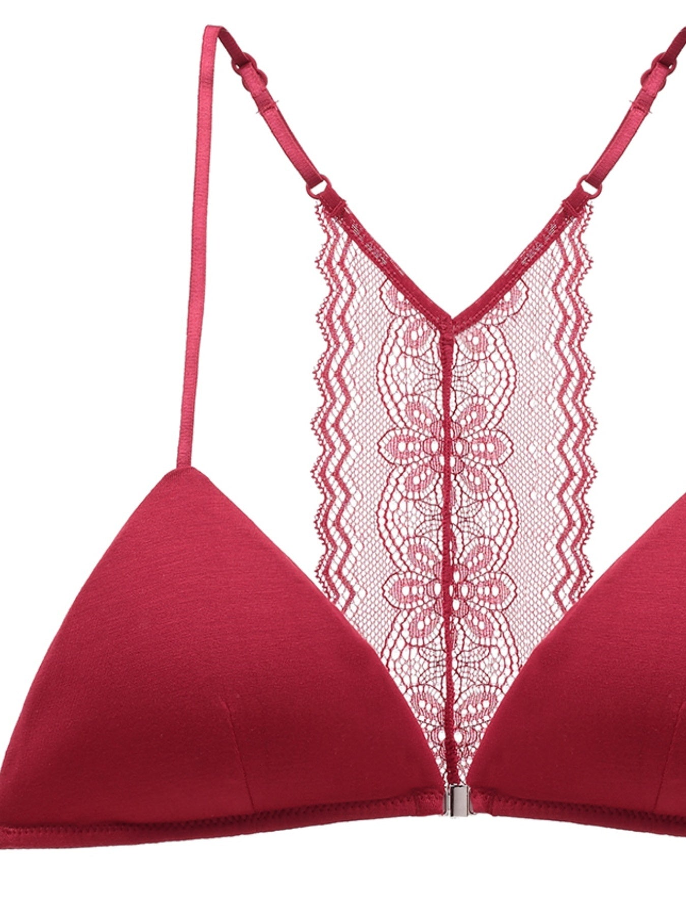 Triangle Cups Front Buckle Bras, Lace Stitching Beauty Back Bra With Removable Pads, Women's Lingerie & Underwear