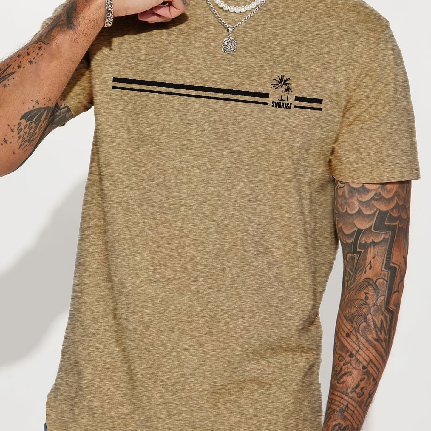 Men's Coconut Tree Sunrise Graphic T-Shirt - Comfortable Short Sleeve Casual Tee for Summer
