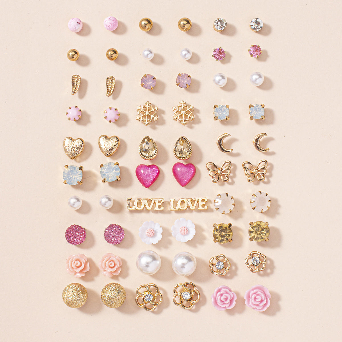 30pairs Butterfly Love Heart Small Flower Water Drop zirconia Snowflake Stud Earrings Set
