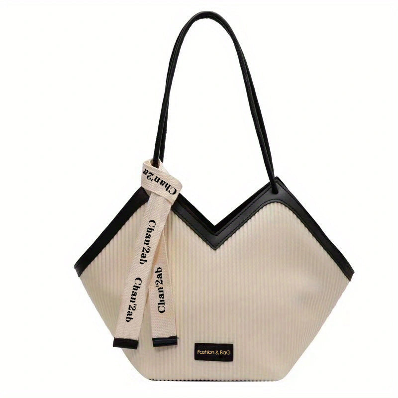 Large-Capacity Faux Leather Tote Bag - Stylish Zipper Closure, Fixed Shoulder Straps, Simple and Spacious Design for Work, Daily Use, and Travel - Durable, Easy-to-Clean, and Trendy Accessory