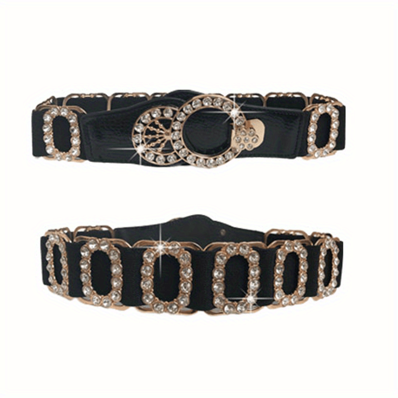 Stretchy Elastic Waist Belt for Women - Sparkling Rhinestone Accents, Alphabets, Rivet, Sequins, and Studded Details - Perfect for Party, Wedding, Bohemian, and Business Occasions