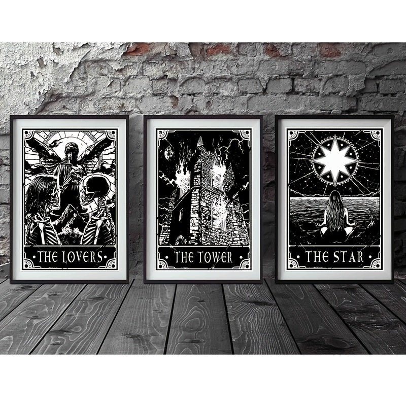 6pcs/set Black White Tarot Posters Wall Art, Living Room Bedroom Modern Wall Painting No Frame