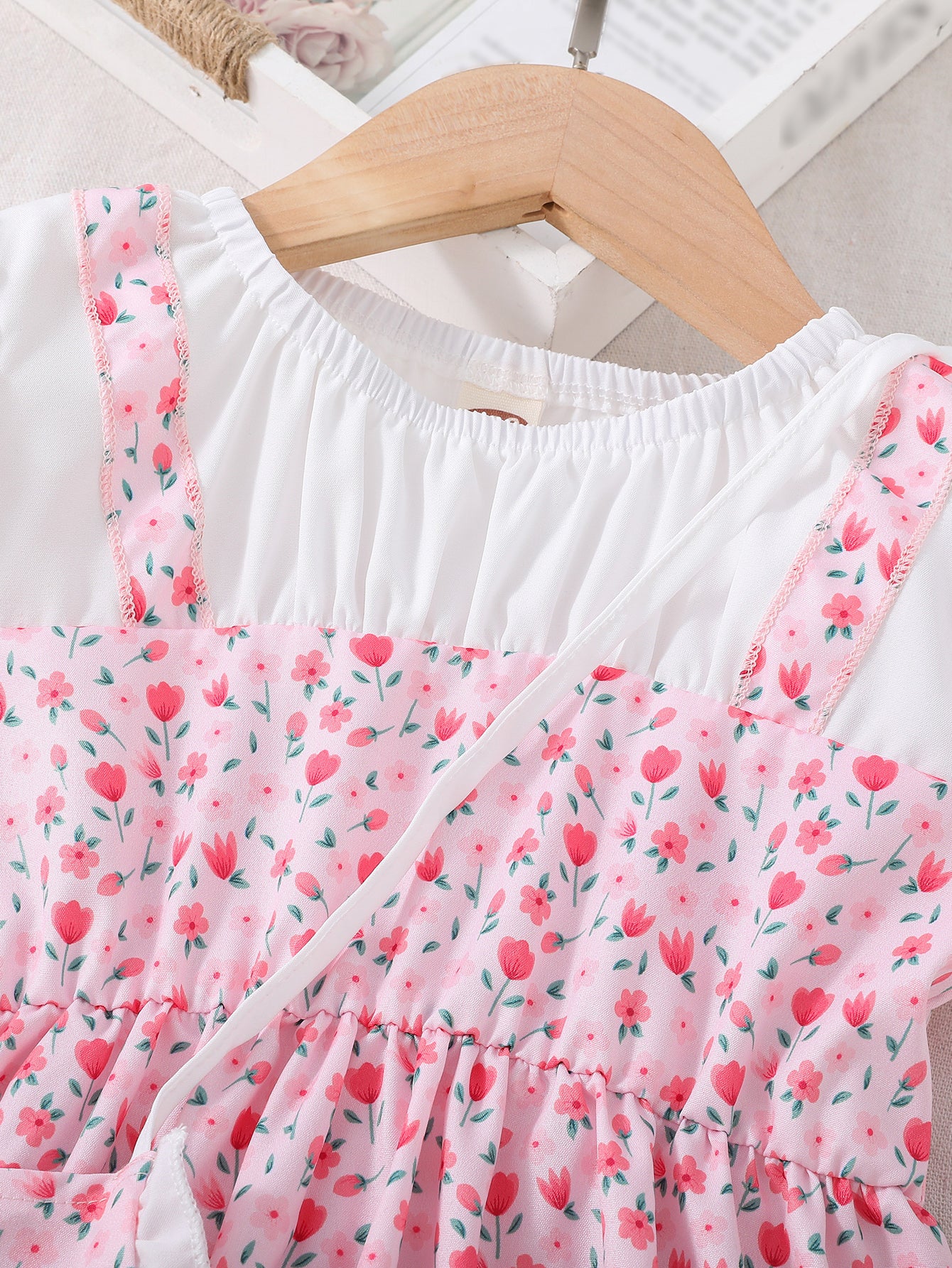 Toddler/ Kid Girls Cute Floral Dress Suit - Short Sleeve Patchwork A-line Dress + Pretty Heart Shaped Bag Set Kids Summer Clothes